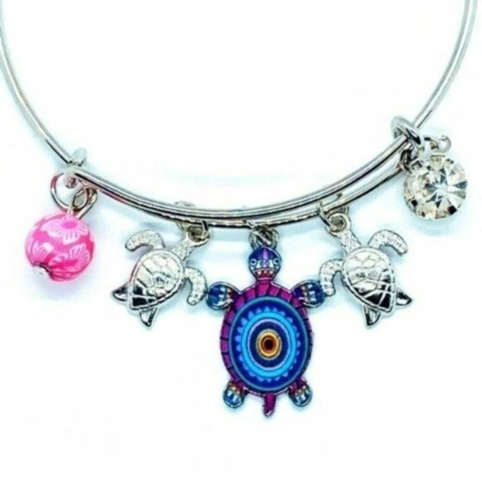 Other Beaded Sea Turtle Charm Colorful Bangle Bracelet Size ONE SIZE - 6 Thumbnail