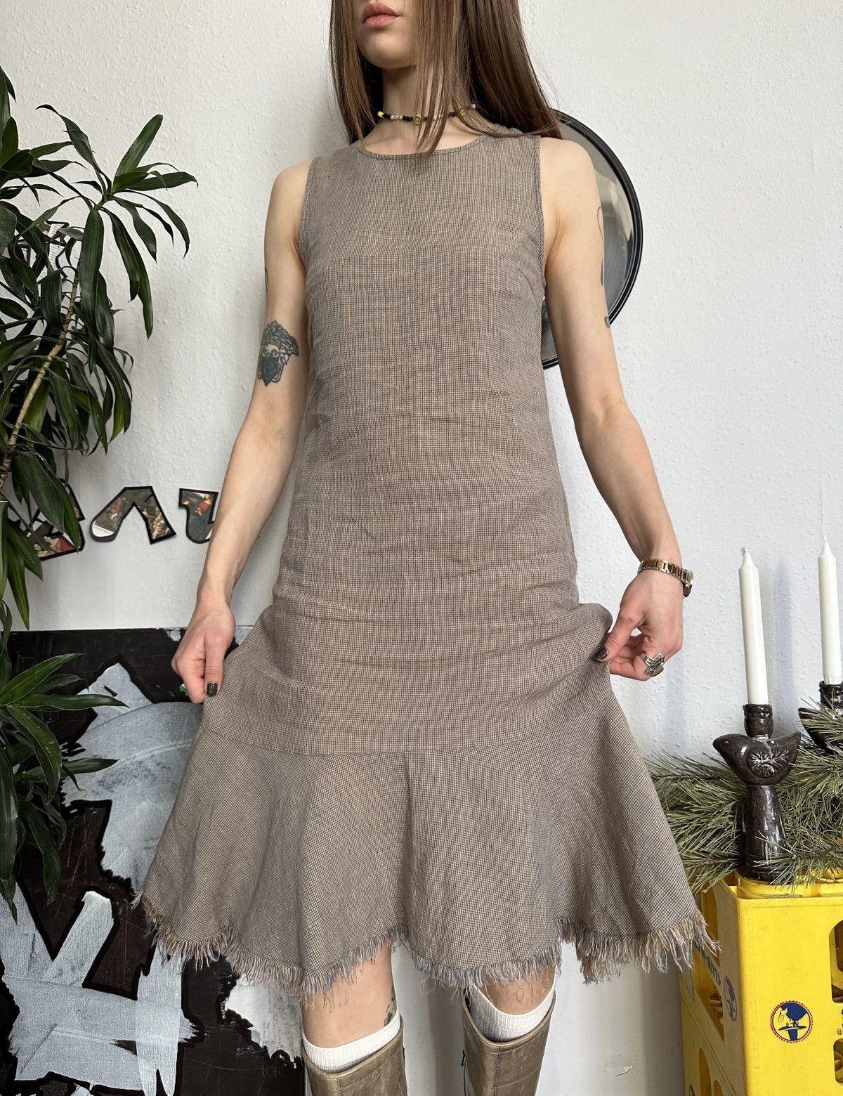 Beauty Beast × Japanese Brand Vintage Linen Cottage Ruffle Hem Dress Size XS / US 0-2 / IT 36-38 - 6 Thumbnail
