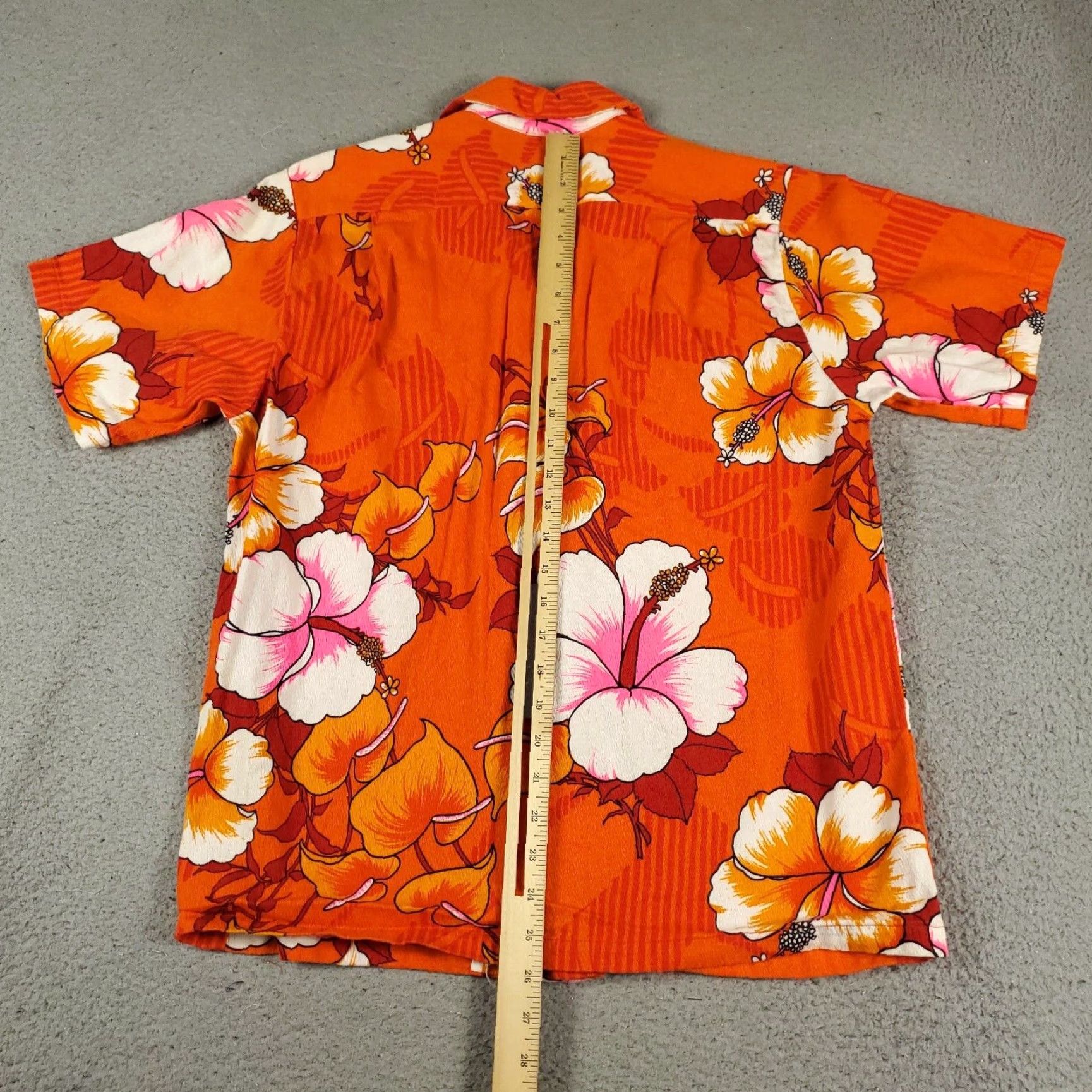 Vintage Hukilau Fashions Shirt Mens Medium Orange Floral Button-Up Aloha Hawaiian 60s-70s Size US M / EU 48-50 / 2 - 3 Thumbnail