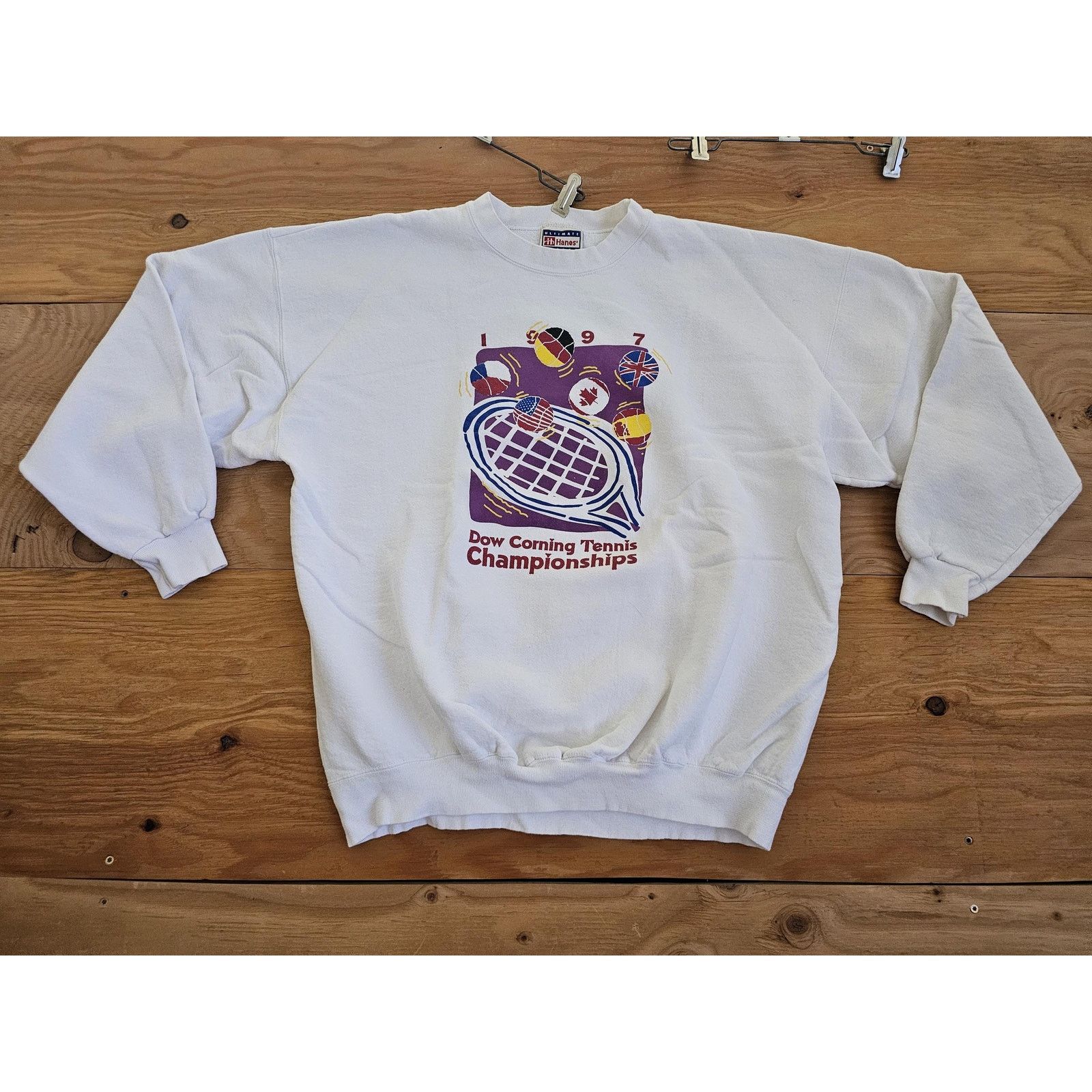 Hanes Dow Corning Tennis Championships Sweatshirt White Sz XL 1997 Size US XL / EU 56 / 4 - 1 Thumbnail