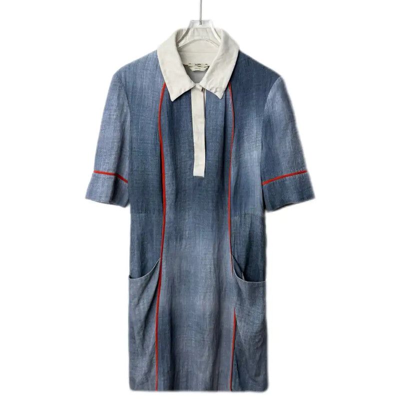 Fendi Fendi Blue Cotton Blend Dress for Women 0089 Size L / US 10 / IT 46 - 1 Thumbnail