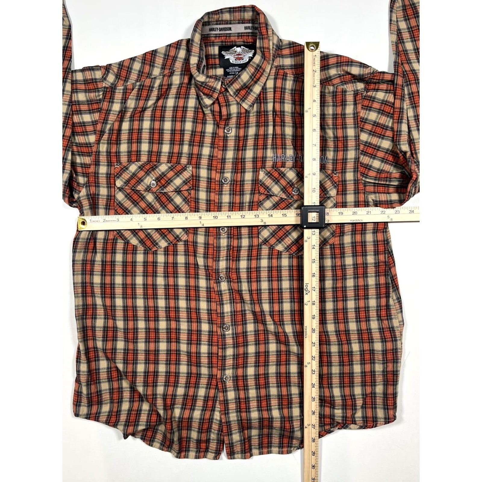 Harley Davidson Harley-Davidson Shirt Mens L Orange Plaid Flannel Button Up Embroidered Long Sleeve Casual Size US L / EU 52-54 / 3 - 4 Thumbnail