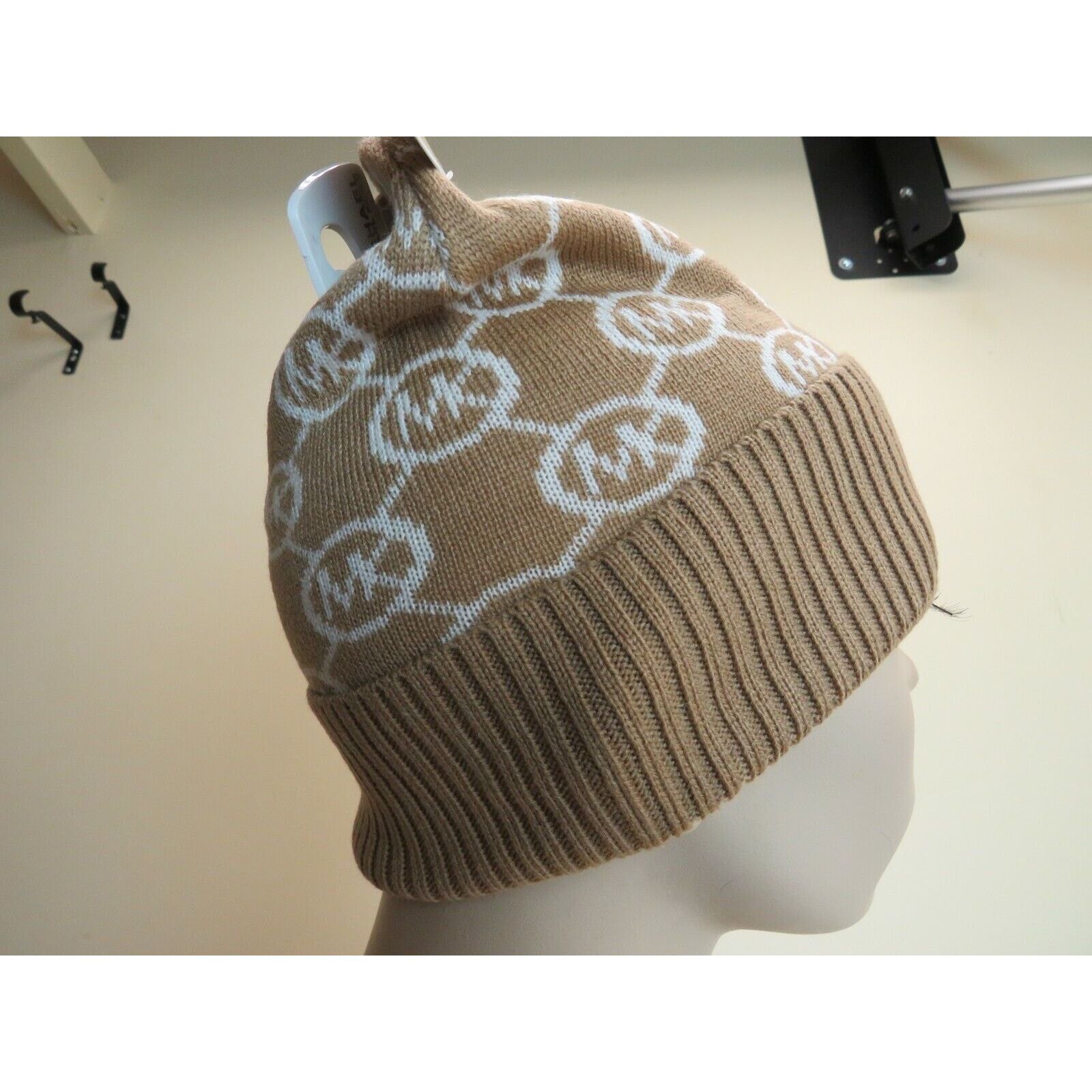 Michael Kors DARK CAMEL JET SET MK LOGO PRINT CALF BEANIE HAT SIZE 0/S Size ONE SIZE - 2 Thumbnail