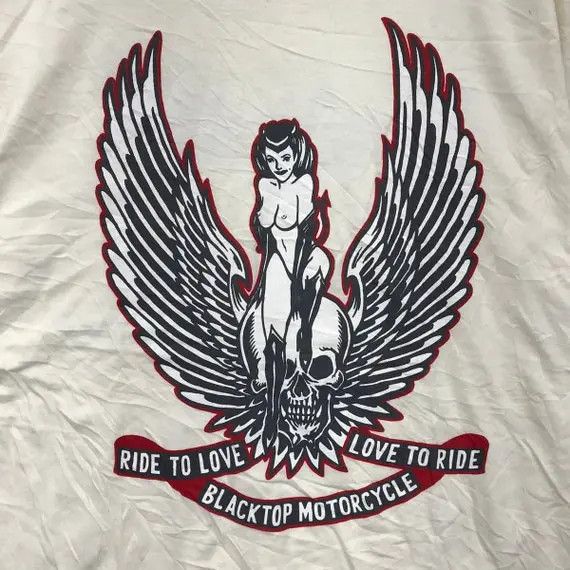 Japanese Brand Vtg 90’ BLACKTOP MOTORCYCLE Made In USA Nude Tee Shirt Size US S / EU 44-46 / 1 - 5 Thumbnail