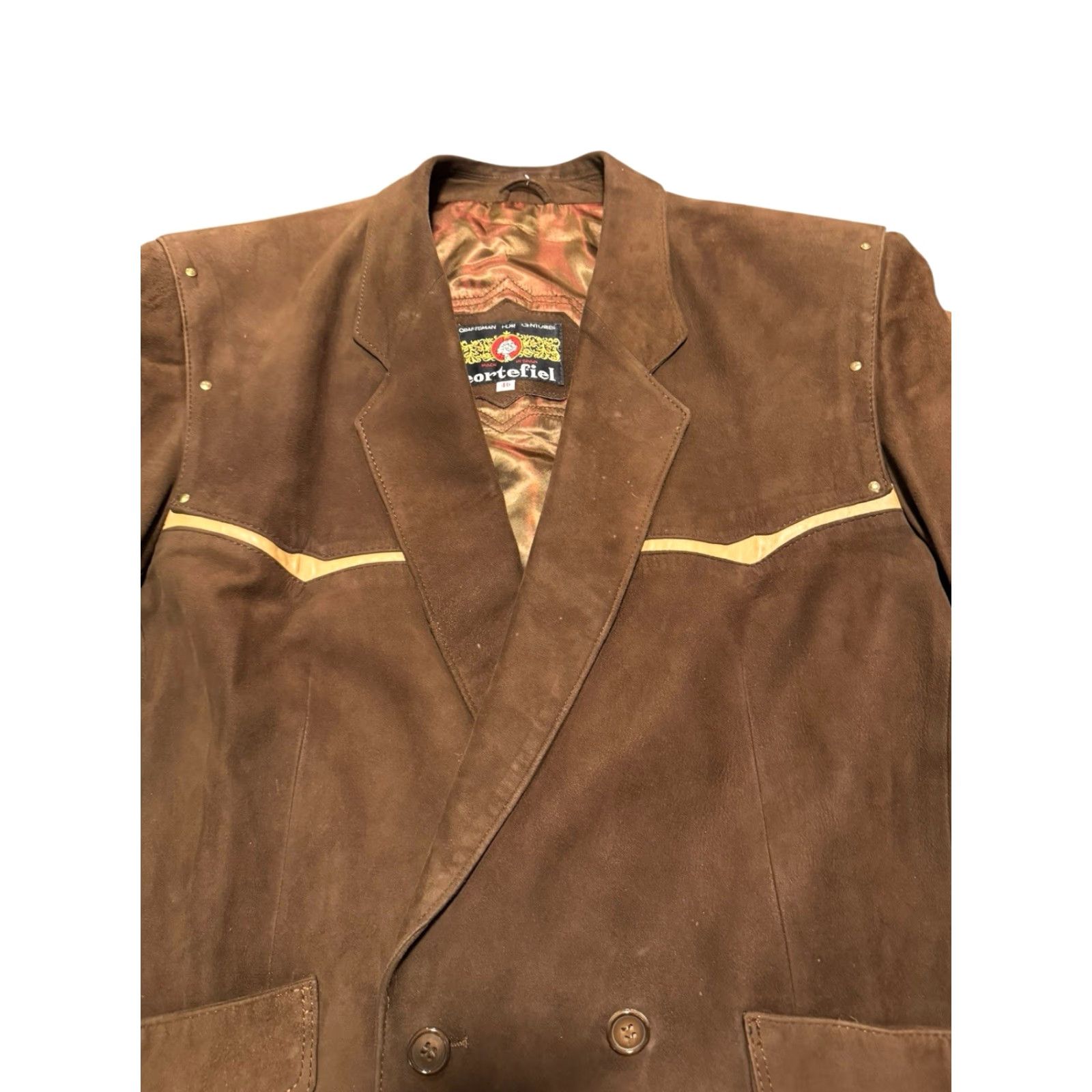Vintage VINTAGE Cortefiel Spain Men’s Brown Suede Western Double Breasted Blazer Jacket 46 Size 46R - 3 Thumbnail