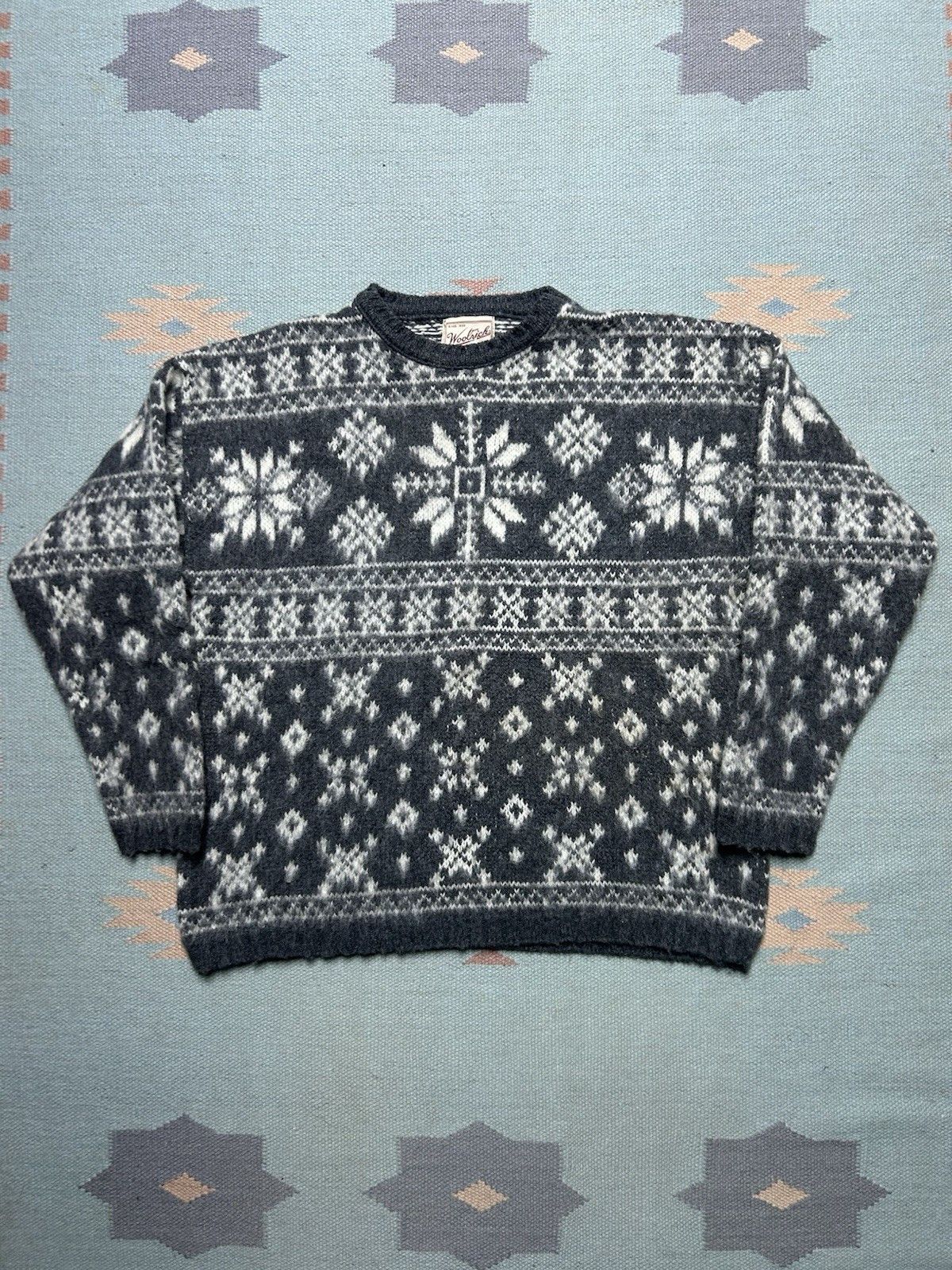 Vintage VTG Woolrich wool knit sweater snowflake fair isle medium Size XL / US 12-14 / IT 48-50 - 1 Thumbnail