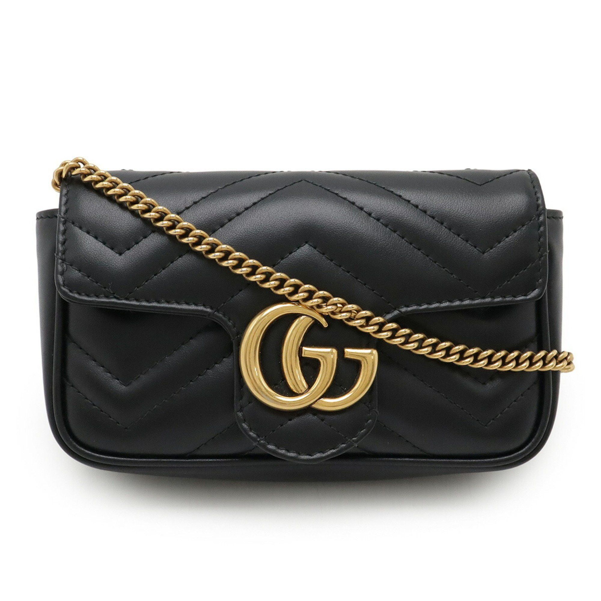 GUCCI GG Marmont Super Chain Shoulder Bag Pochette Black Quilted