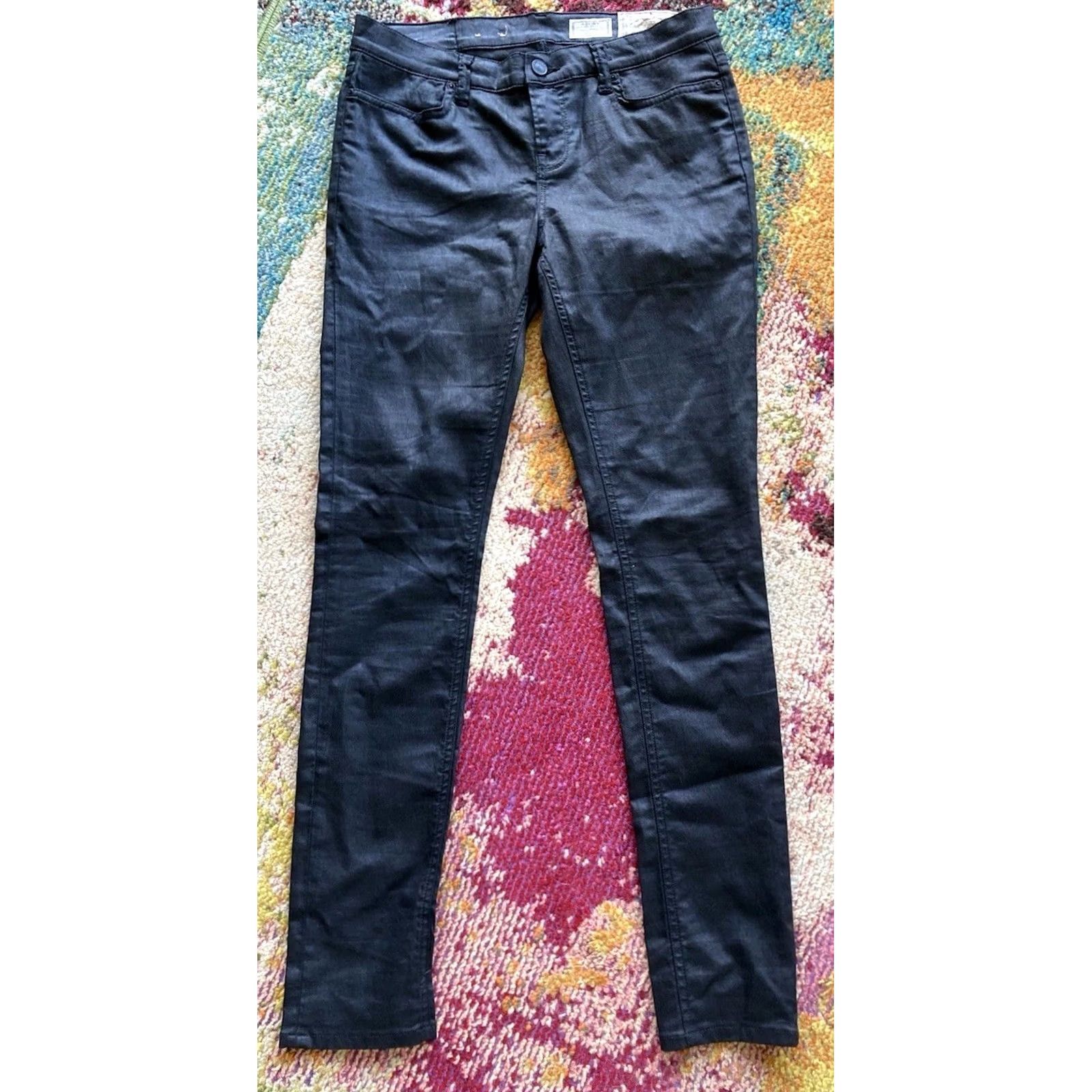 Allsaints AllSaints Pants Womens 29x30 Black Ashby Skinny Fit Low Rise Shiny Stretch} Size 29" - 2 Thumbnail