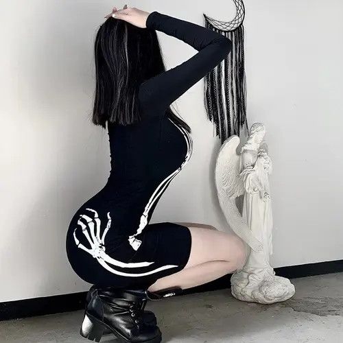 Japanese Brand × Vintage SKULL DRESS Long Sleeve Size M / US 6-8 / IT 42-44 - 4 Thumbnail