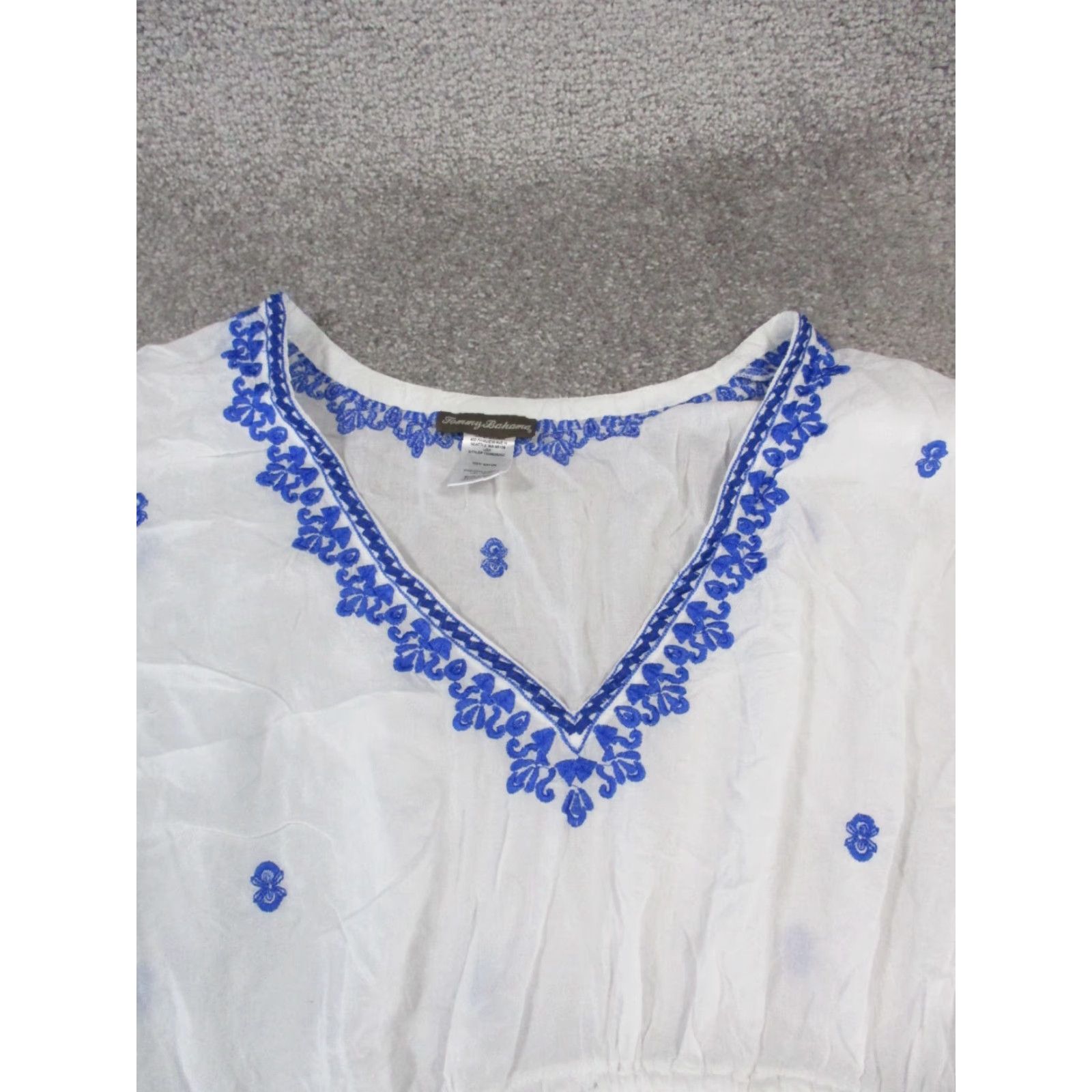 Tommy Bahama VINTAGE Tommy Bahama Women's Kaftan Shirt Sleeveless L White Embroidered 90s Beachwear Womens Size L / US 10 / IT 46 - 2 Thumbnail