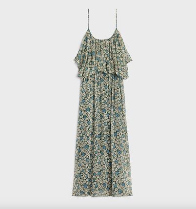 Celine o1bcso1str0526 2R14L549V Floral Print Gathered Midi Dress Size L / US 10 / IT 46 - 4 Thumbnail