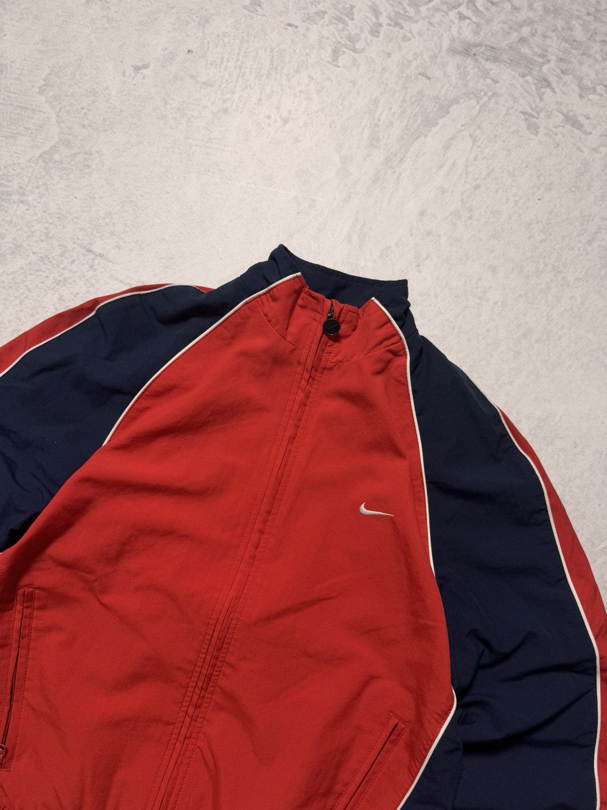 Nike × Vintage 00s Nike Vintage Mini Swoosh Oversize Drill Track Jacket Y2K Size US S / EU 44-46 / 1 - 2 Thumbnail
