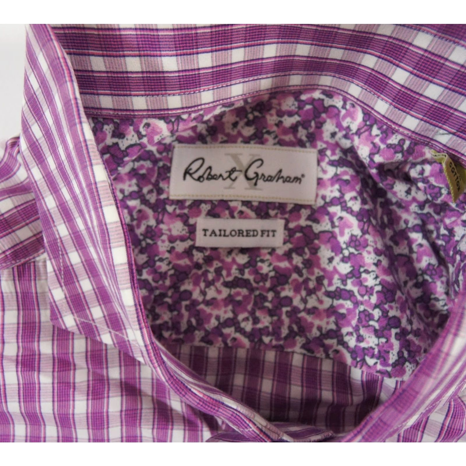 Robert Graham VINTAGE Robert Graham X Shirt Mens 43 17 Purple Button Up Long Sleeve Tailored Fit Check Mens Size US XL / EU 56 / 4 - 6 Thumbnail