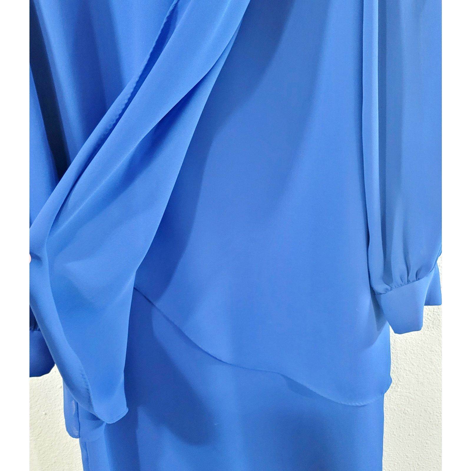 Other VTG After Dark Blue Pleated Cross Over Ruffle Dress Large Size L / US 10 / IT 46 - 5 Thumbnail