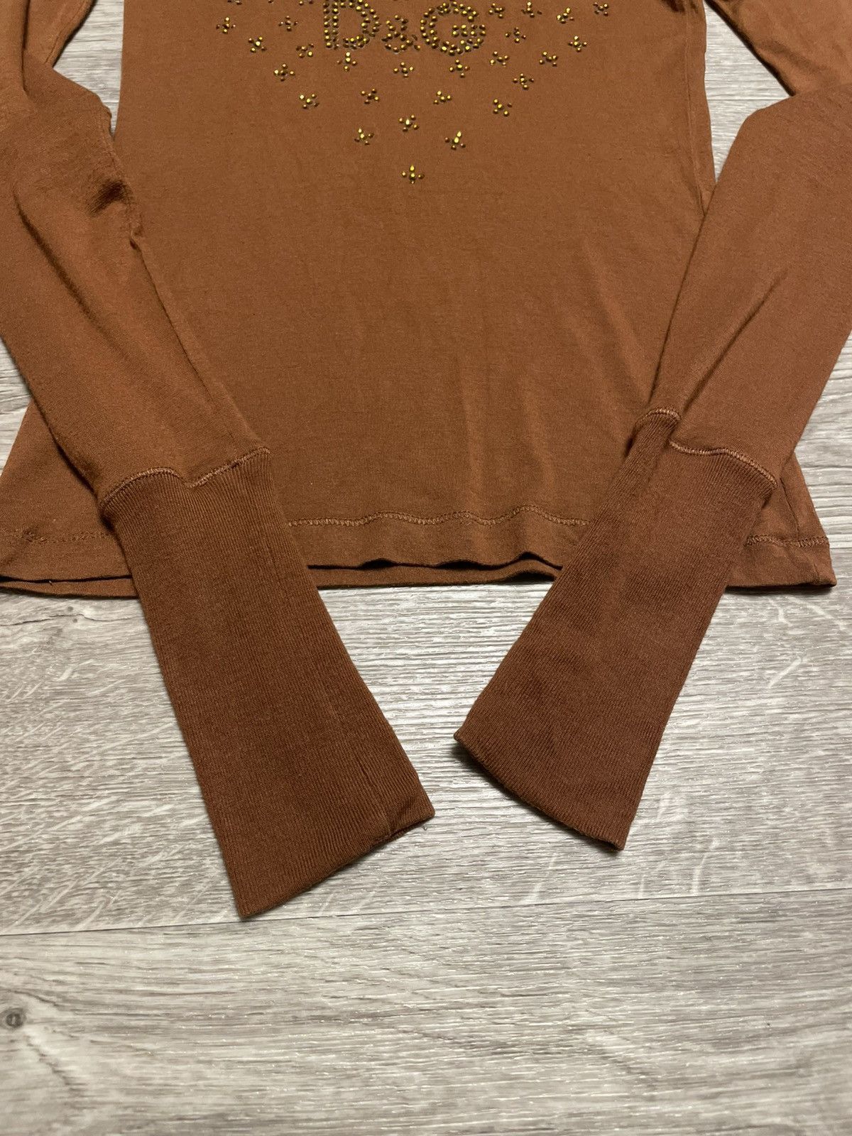 Dolce & Gabbana Y2K DG Dolce Gabbana Brown Rhinestone Logo Long Sleeve Top Size XS / US 0-2 / IT 36-38 - 20 Thumbnail