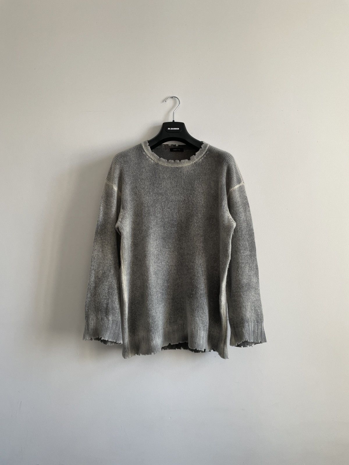 image of Avant Garde x Avant Toi Gradient Grey Distressed 100% Cashmere Sweater, Men's (Size Large)