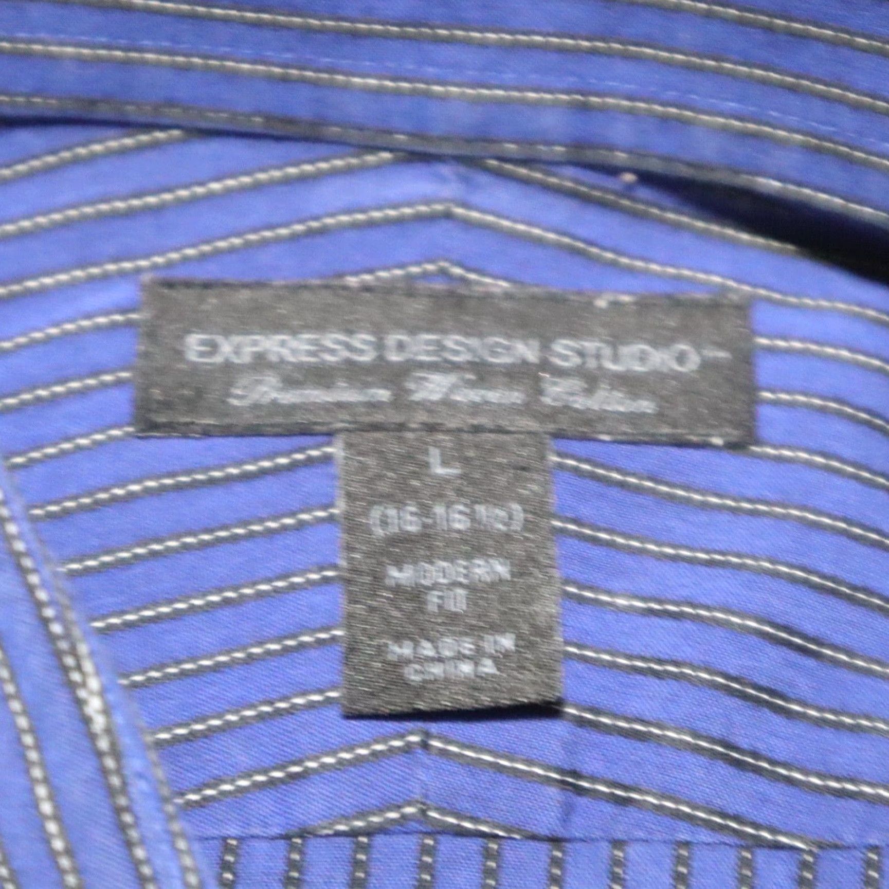 Express Express Shirt Striped Long Sleeve Button-Down 16.5 Blue 16.5 Mens Regular Shirt Size US L / EU 52-54 / 3 - 3 Thumbnail