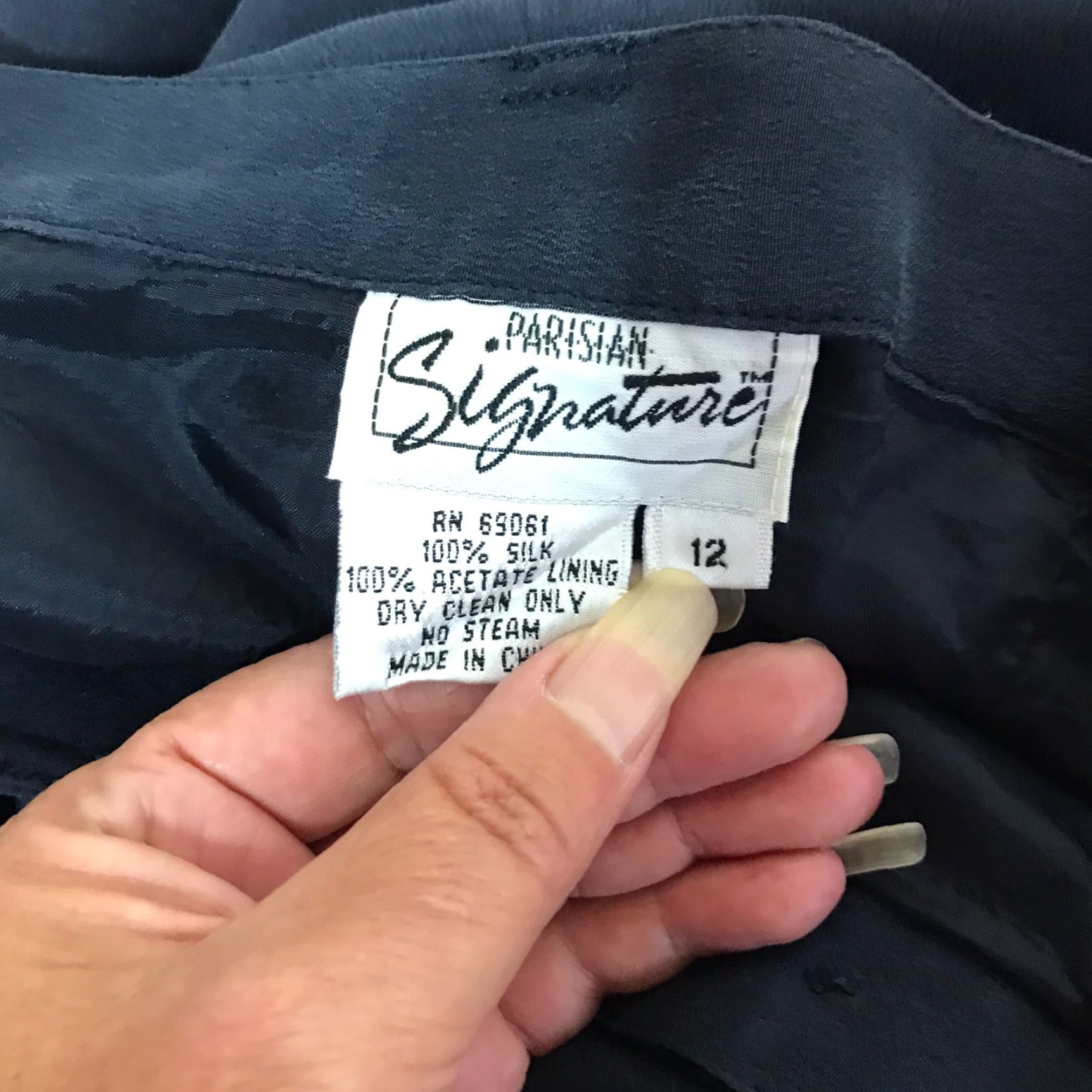 Vintage VINTAGE Parisian Signature Navy Silk Dress Pants Women’s Size 12 High Rise Business Casual Workwear Straight Leg Size 34" / US 12 / IT 48 - 5 Thumbnail