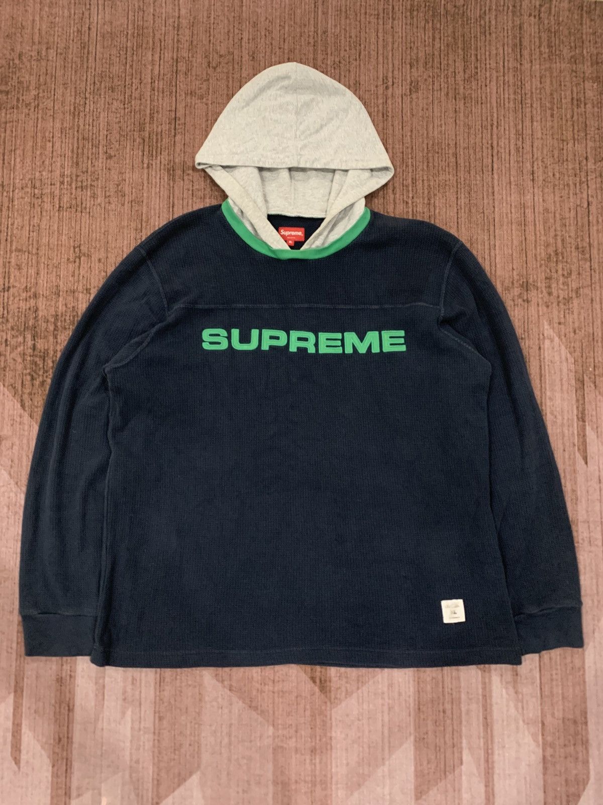 Supreme Supreme Hooded Wafle Ringer Navy FW-17 Size US XL / EU 56 / 4 - 1 Thumbnail