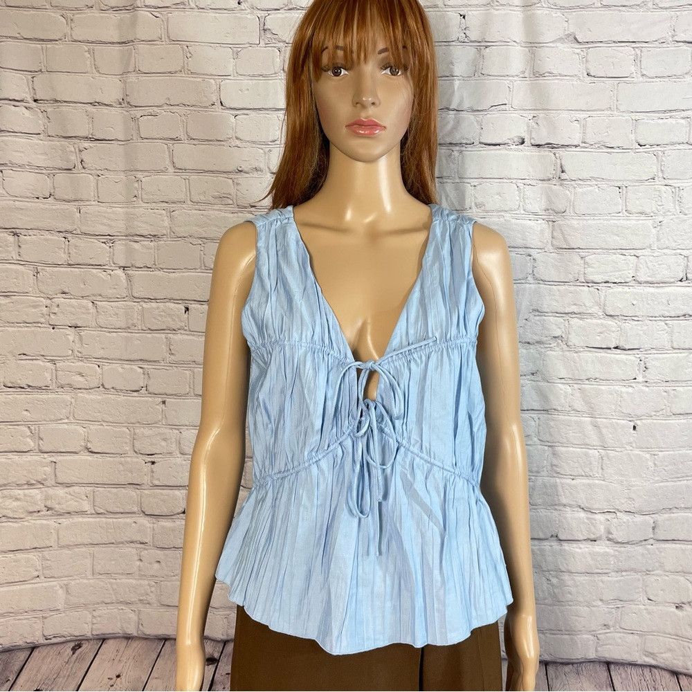 Frame New Frame Tie Front Cinched Crinkle Light Blue Blouse Tank Size XL / US 12-14 / IT 48-50 - 2 Thumbnail
