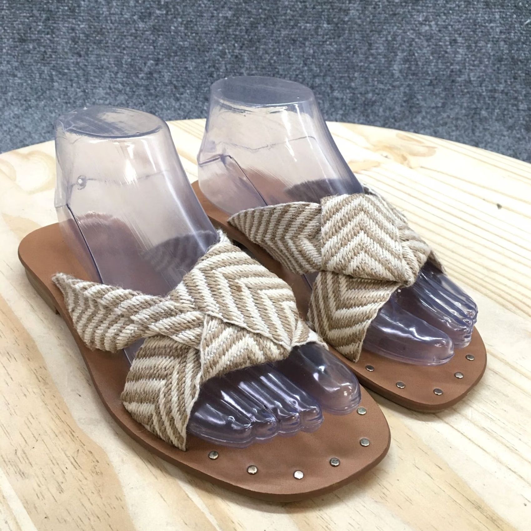 Vintage Universal Thread Sandals Louise Knotted Slip On Slide Brown Fabric Womens 6.5 M Casual Flip Flop Shoes Size US 7 / IT 37 - 5 Thumbnail