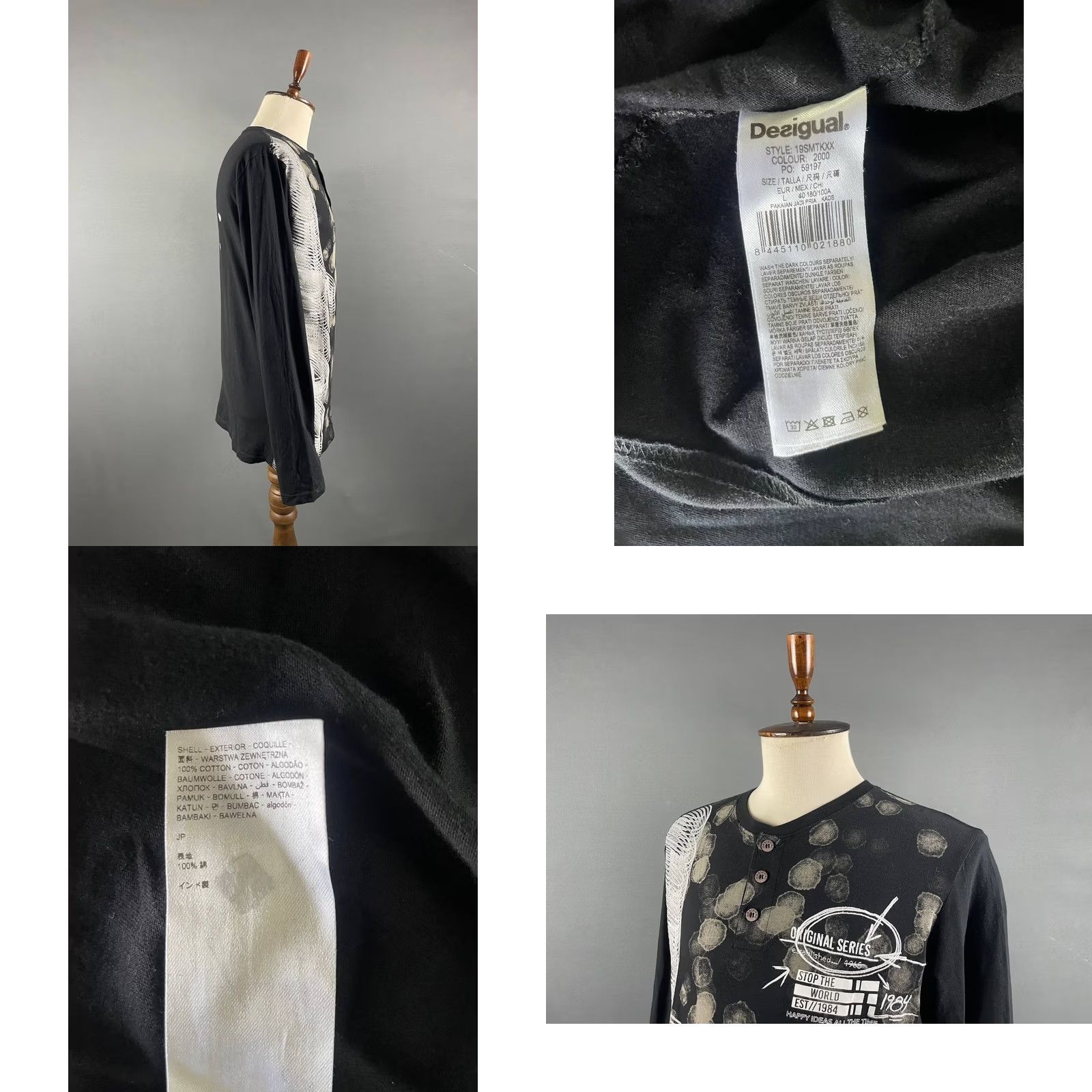 Desigual Desigual Henley Shirt Size L Black Series Stop The World Long Sleeve Mens Size US L / EU 52-54 / 3 - 8 Thumbnail