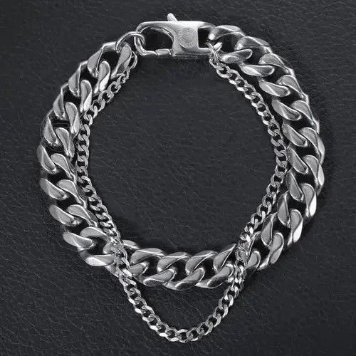 Japanese Brand Silver Double Curb Cuban Chain Bracelet Size ONE SIZE - 3 Thumbnail