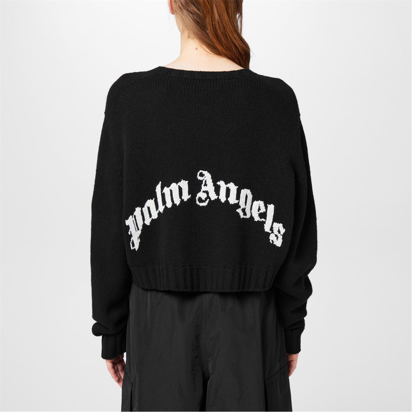 Palm Angels o1g2r1mq0425 Curved Logo Cropped Sweater in Black Size L / US 10 / IT 46 - 5 Thumbnail