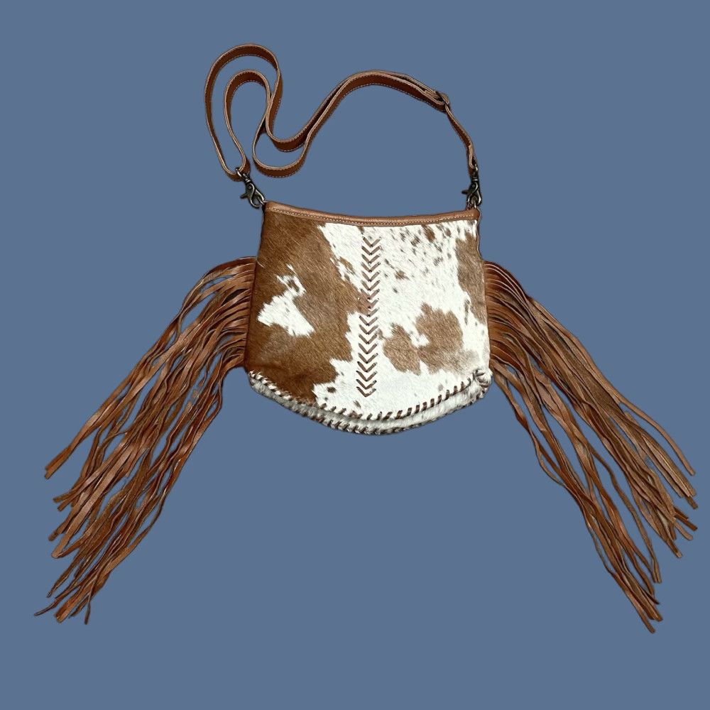 Vintage VINTAGE Myra Bag Western Brown Tan Cow Hair Hide Leather Fringe Shoulder Crossbody Bag Boho Womens Size ONE SIZE - 1 Thumbnail