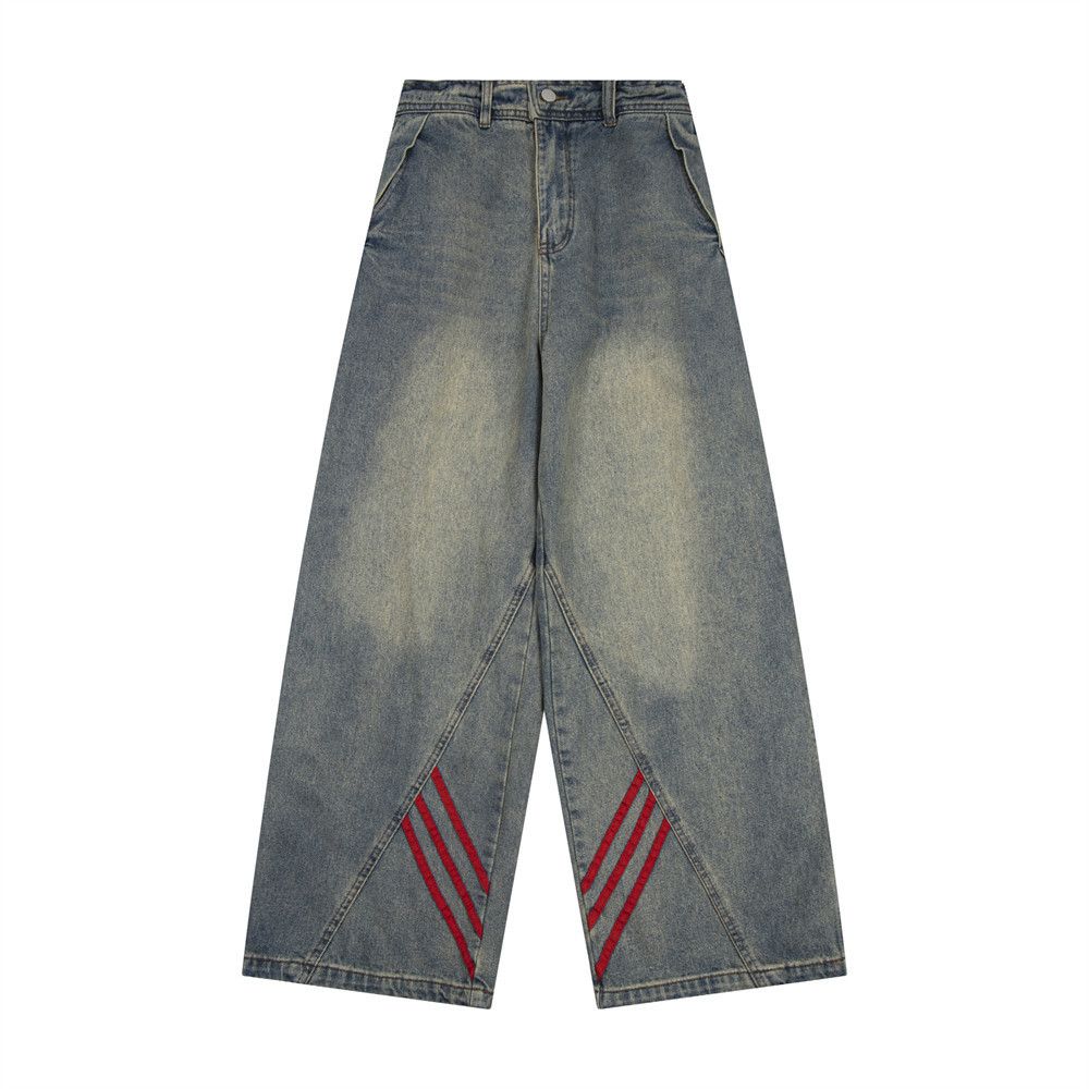 Japanese Brand × Jean Punk distressed washed webbing striped loose wide-leg jeans Size US 34 / EU 50 - 5 Thumbnail