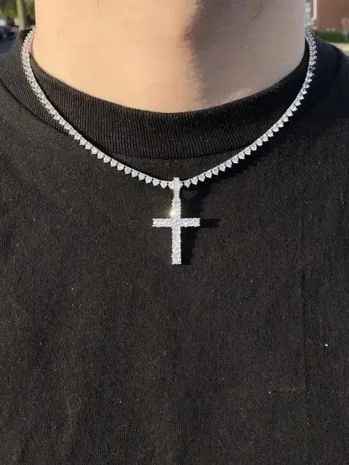 Jewelry New Diamond Cross Necklace in Silver, Men's