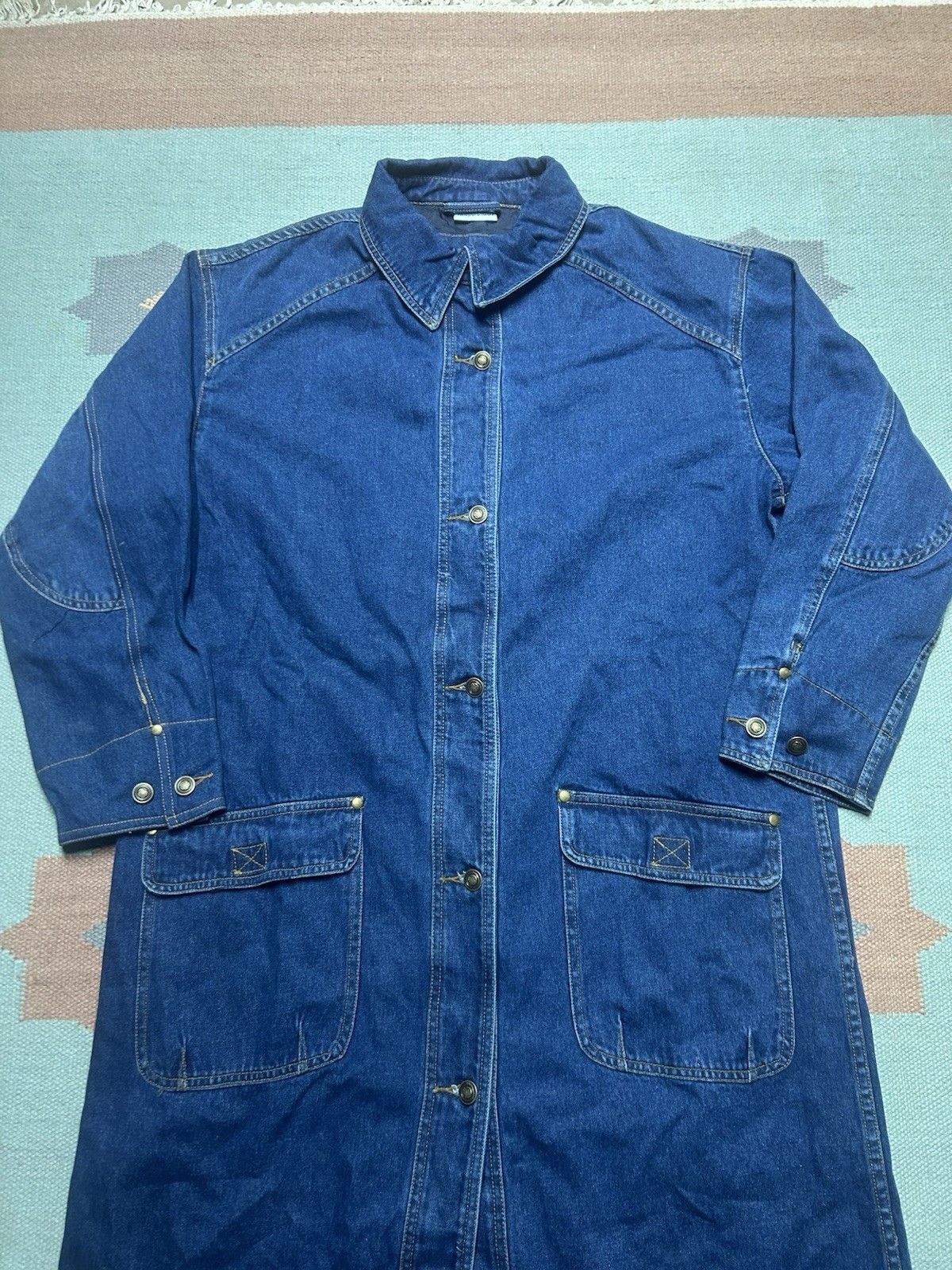 Vintage Vtg Long Denim Duster Trench Coat Jacket Western Boho Stea 8 Size 36" / US 14 / IT 50 - 4 Thumbnail