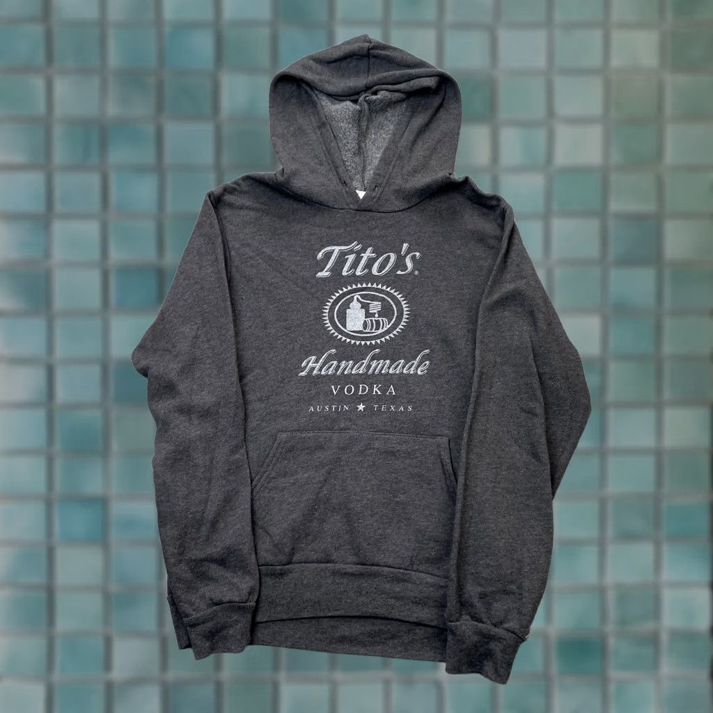 Hanes Titos Hoodie Mens M Gray Handmade Vodka Graphic Fleece Lined Liquor Merch Hanes Pullover Crew Neck Hooded Pockets City Preppy Graphic Print Size US M / EU 48-50 / 2 - 1 Thumbnail