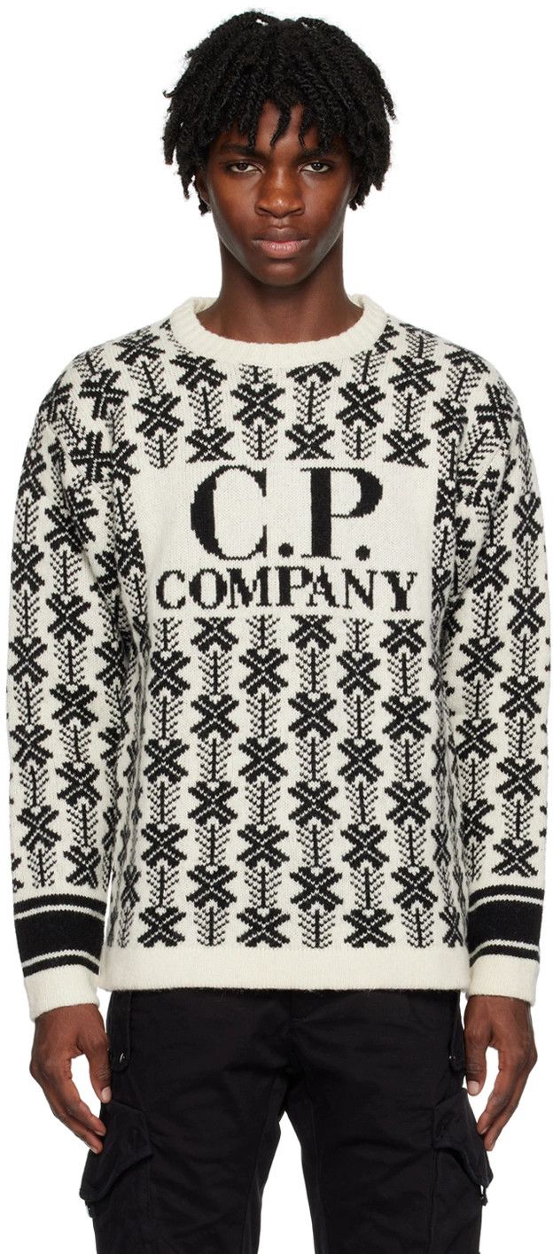 C.P. Company o1y1224 Logo Crewneck Sweater in Off white/Black Size US S / EU 44-46 / 1 - 1 Thumbnail