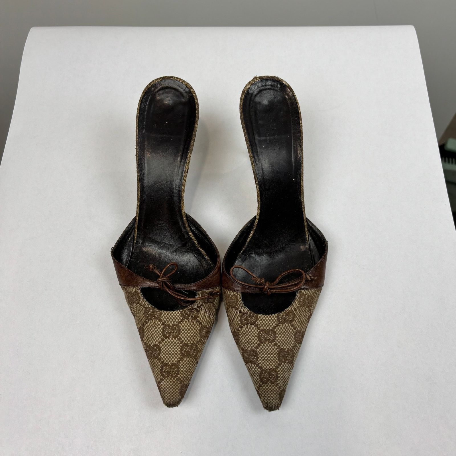Gucci × Vintage VTG Gucci Monogram Cut Out Kitten Heels Mules Women's 8.5B Size US 8.5 / IT 38.5 - 6 Thumbnail