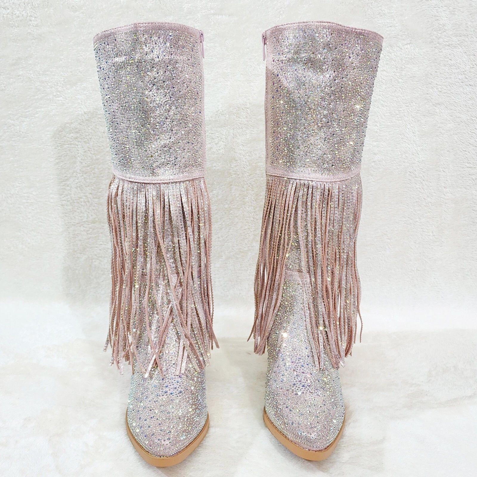 Other Western Diva Baby Pink Asymmetrical Fringe Rhinestone Glam C Size US 9 / IT 39 - 5 Thumbnail