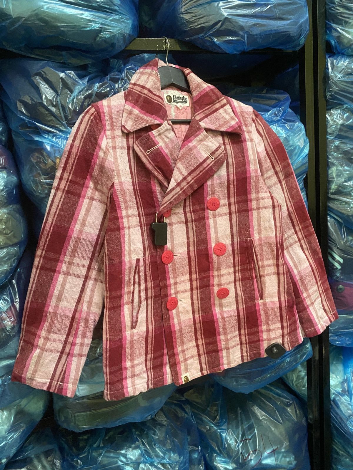 Nigo Vintage A Bathing Ape Pink Plaid Wool-Style Peacoat NIGO Era Size US S / EU 44-46 / 1 - 3 Thumbnail