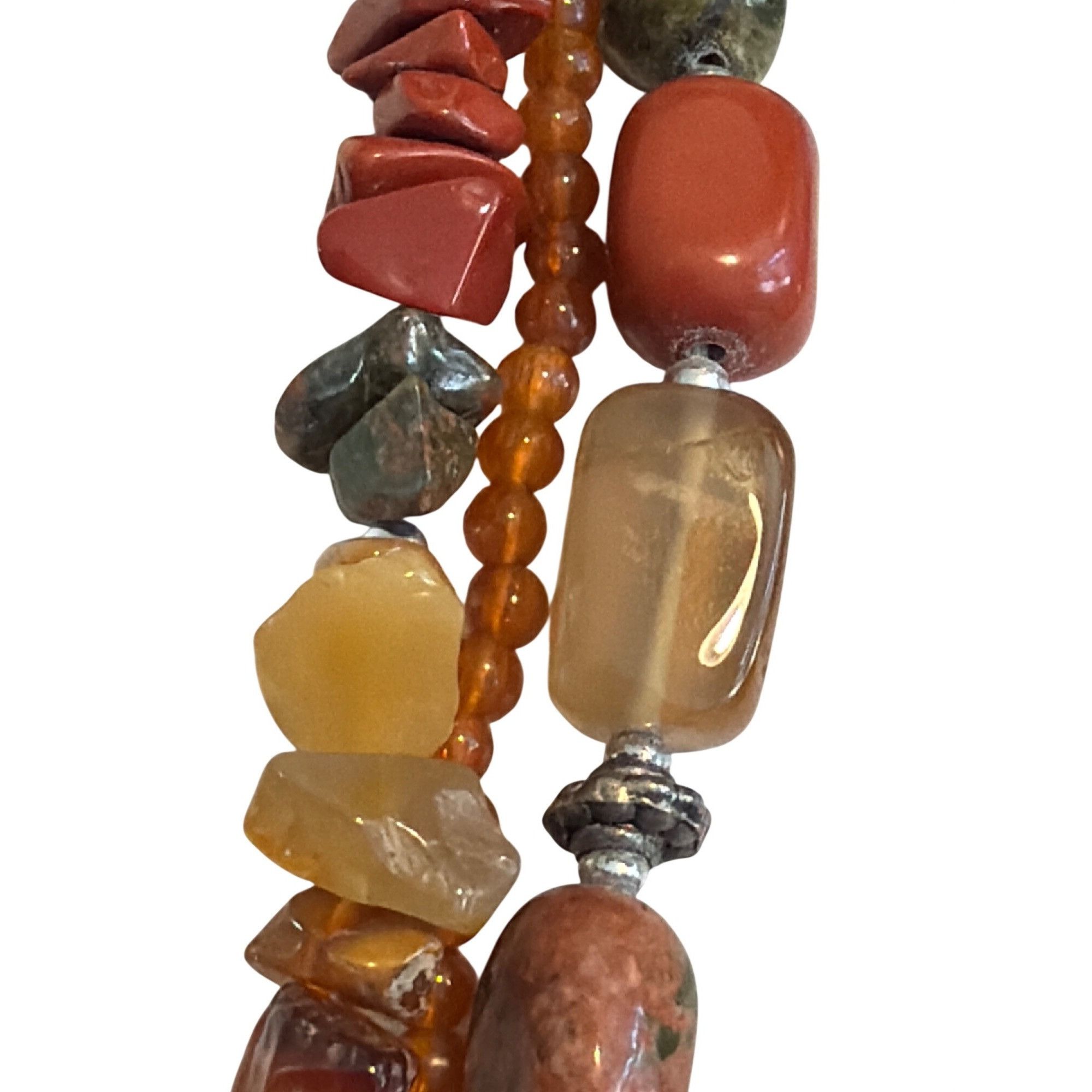 Other Vtg 3 Strand Necklace Quartz Jasper Beads Silver Tone Cold 1 Size ONE SIZE - 3 Thumbnail