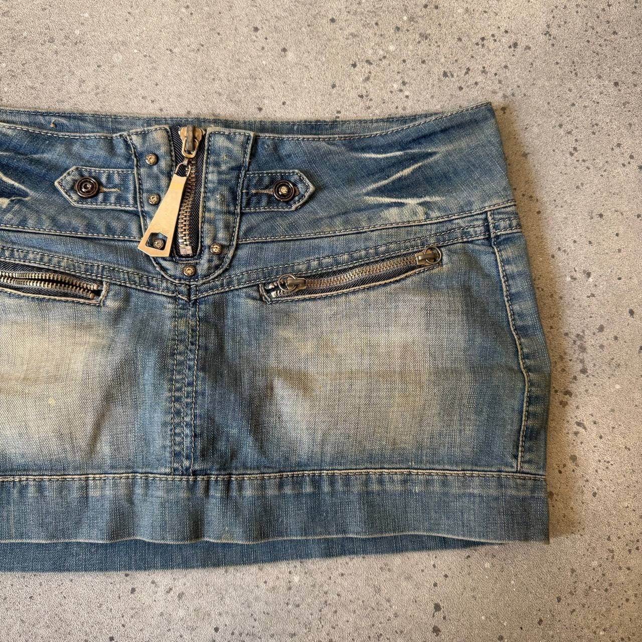 20471120 Amazing Vintage Y2K Rave Washed Denim Mini Skirt Size 28" / US 6 / IT 42 - 5 Thumbnail