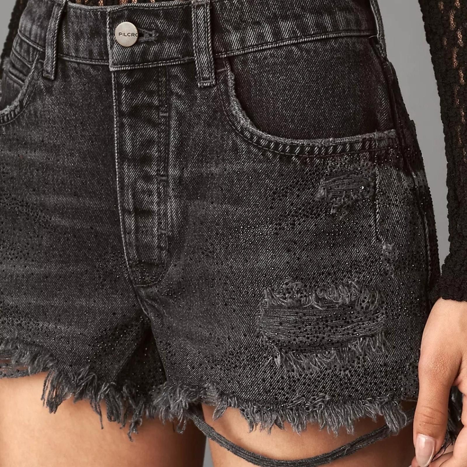 Other The Devon Rhinestone Distressed Denim Shorts by Pilcro - 27 Size 27" / US 4 / IT 40 - 1 Thumbnail