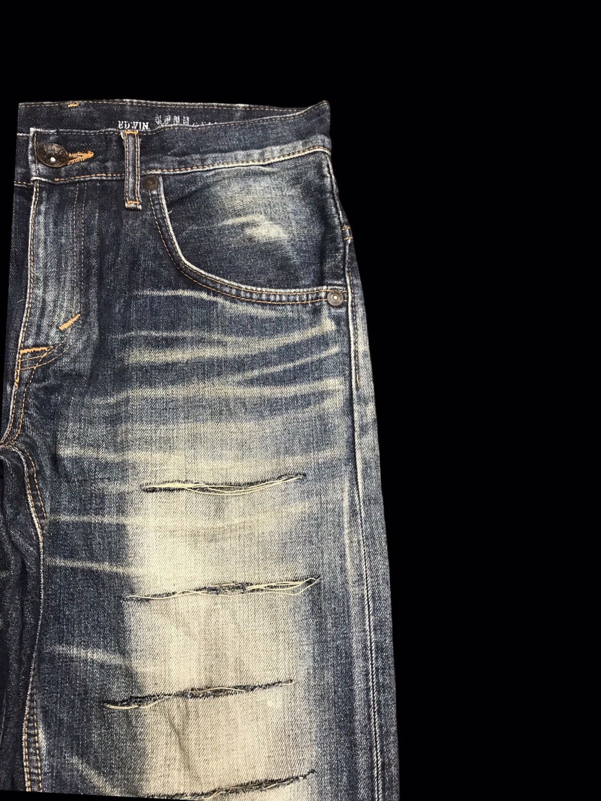 Edwin × Vintage EDWIN Super Distressed Mud Wash Regular Jeans F26 Size US 30 / EU 46 - 2 Thumbnail