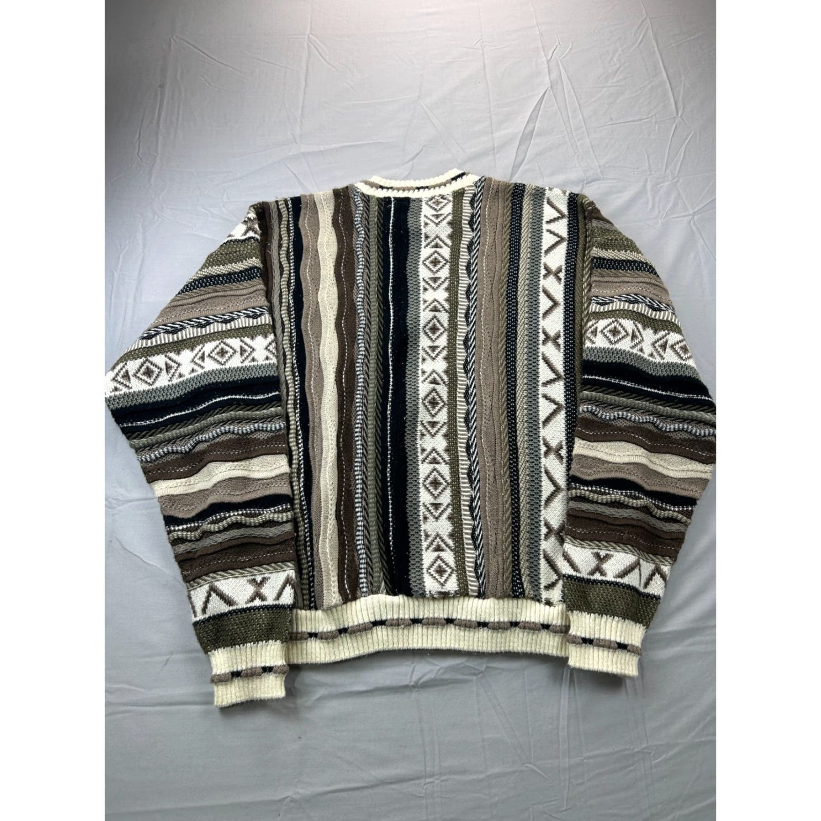 Vintage VINTAGE Protege Sweater Mens M Brown Tan 3D Knit Geometric Crew Neck Ribbed Pullover Size US M / EU 48-50 / 2 - 5 Thumbnail