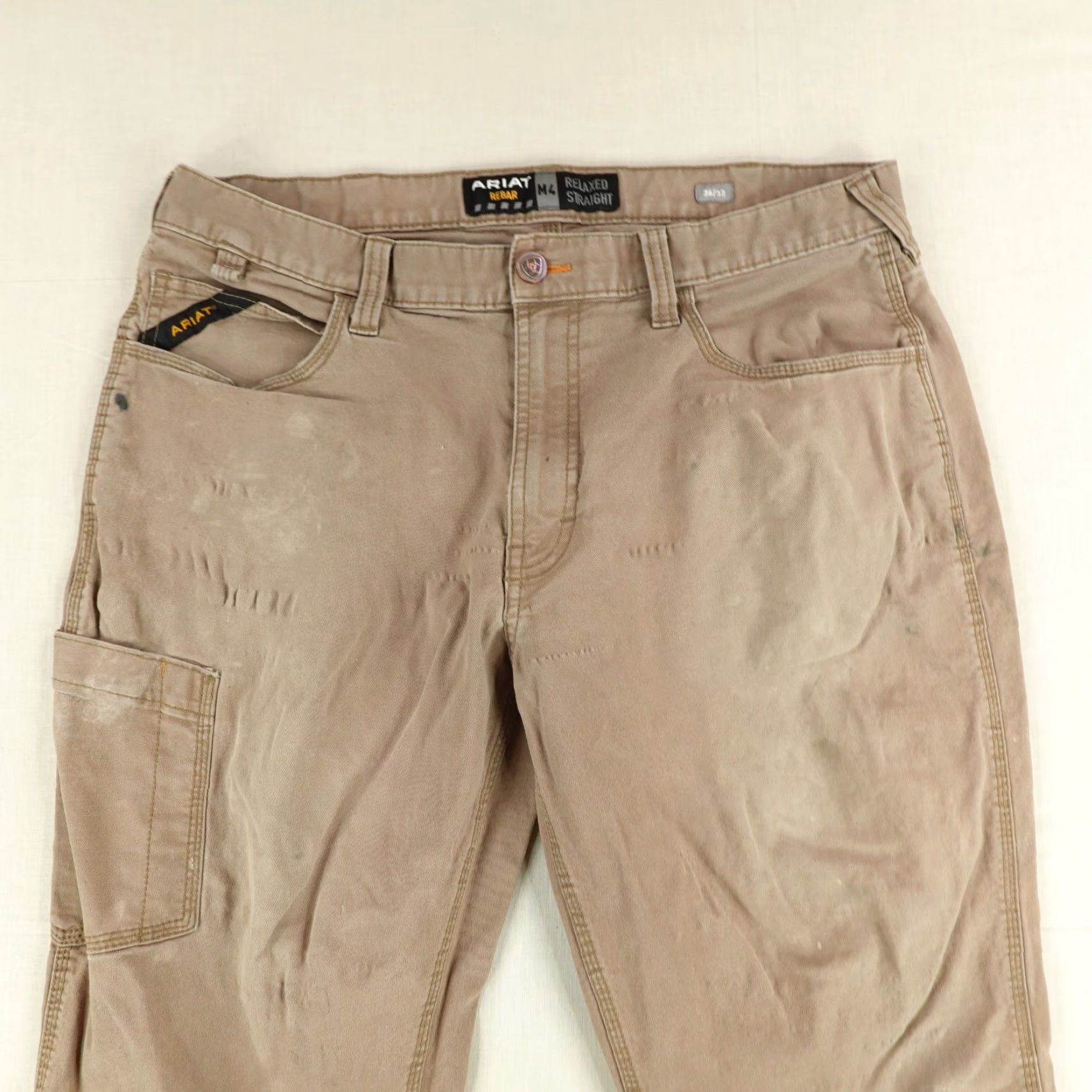 Ariat Ariat Pants Mens 36x32 Carpenter Canvas Workwear Relaxed Straight Brown 80% Cotton 20% Spandex Mens Regular Inseam 30" W36 L32 Size US 40 / EU 56 - 2 Thumbnail