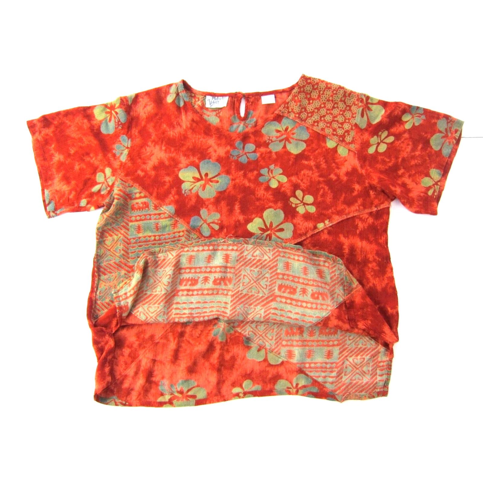 Velvet Midnight Velvet Blouse XL Short Sleeve Tunic Floral Rayon Orange Green Vintage Womens Size XL / US 12-14 / IT 48-50 - 5 Thumbnail