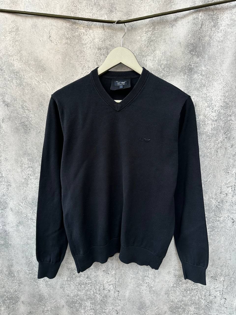 Armani × Vintage Armani Jeans Vintage V-Neck Sweater Long Sleeve Black Jumper Size US L / EU 52-54 / 3 - 2 Thumbnail