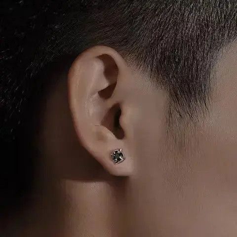 Jewelry Small Clover Black Earrings in Silver, Men's
