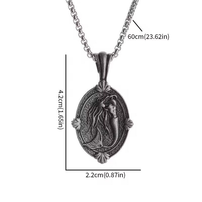 Jewelry Retro Silver Mermaid Goddess Medal Pendant Necklace Size ONE SIZE - 8 Thumbnail