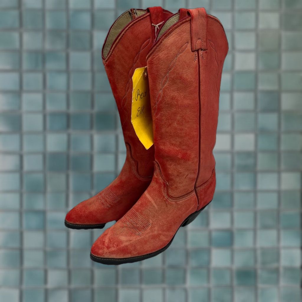 Vintage ABILENE Women's Boots Cowgirl Western Knee High Leather Red Pointed Embroidered NWD 6.5M Size US 7 / IT 37 - 1 Thumbnail