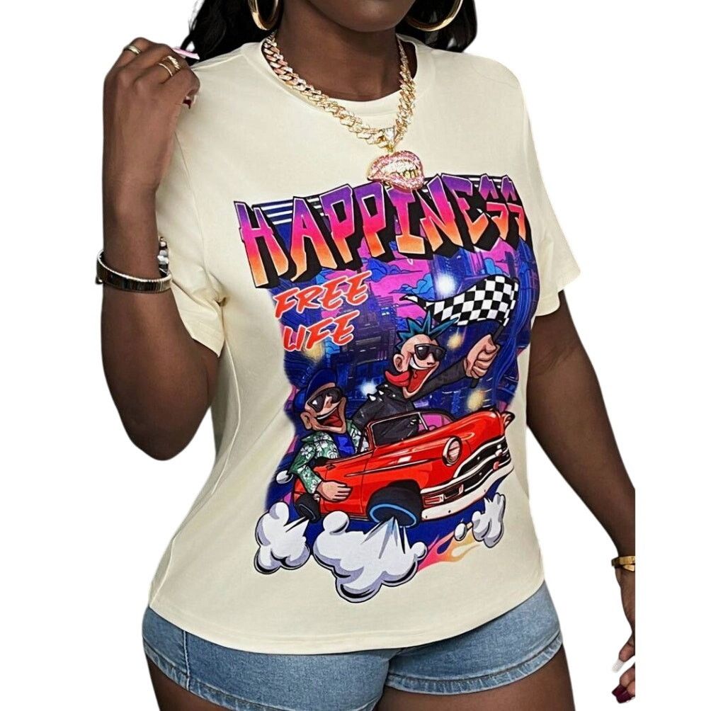 Shein Car Character Print Graphic T-Shirt in Yellow, Size M Size M / US 6-8 / IT 42-44 - 1 Thumbnail
