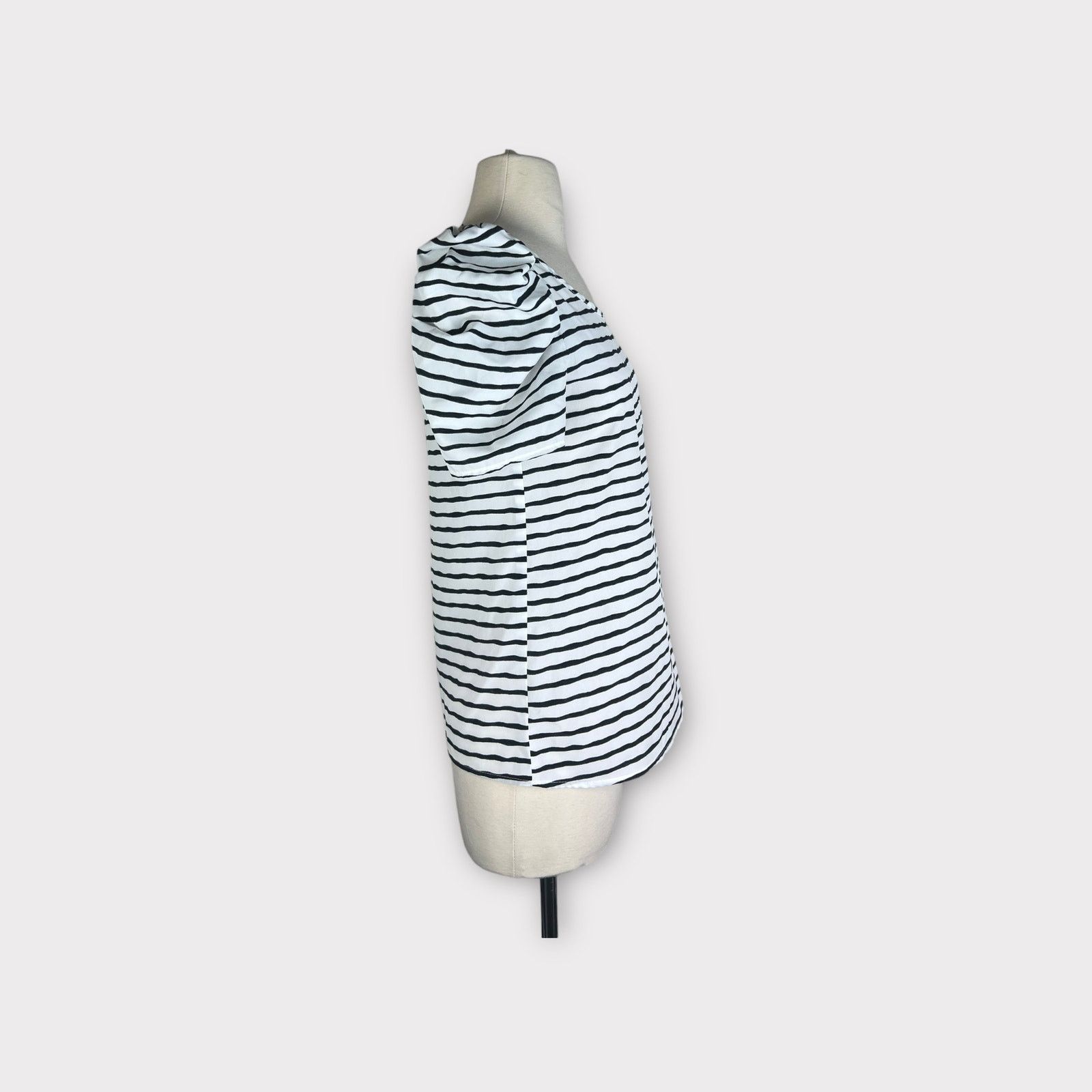 Nordstrom Final Touch | Black White Striped Puff Sleeve Top | Small Size S / US 4 / IT 40 - 2 Thumbnail